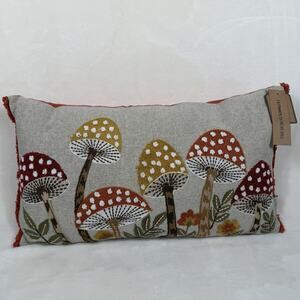 Well Dressed Home Mushroom Embroidered Lumbar Pillow Cottagecore Woodland NWT